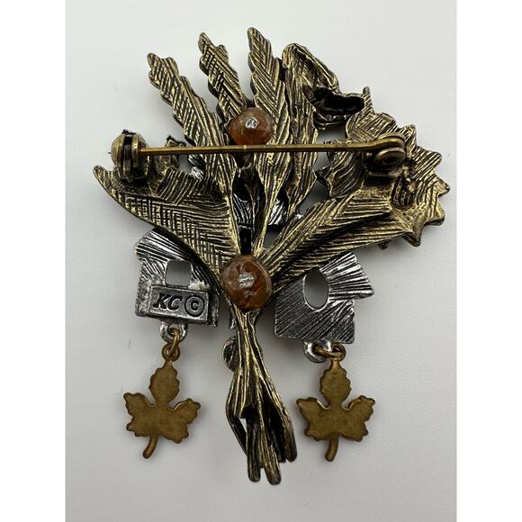 Vinyage Signed KC Kenneth Cole Birdhouse Brooch Sunflower Leaves Bird Fall - Picture 6 of 8
